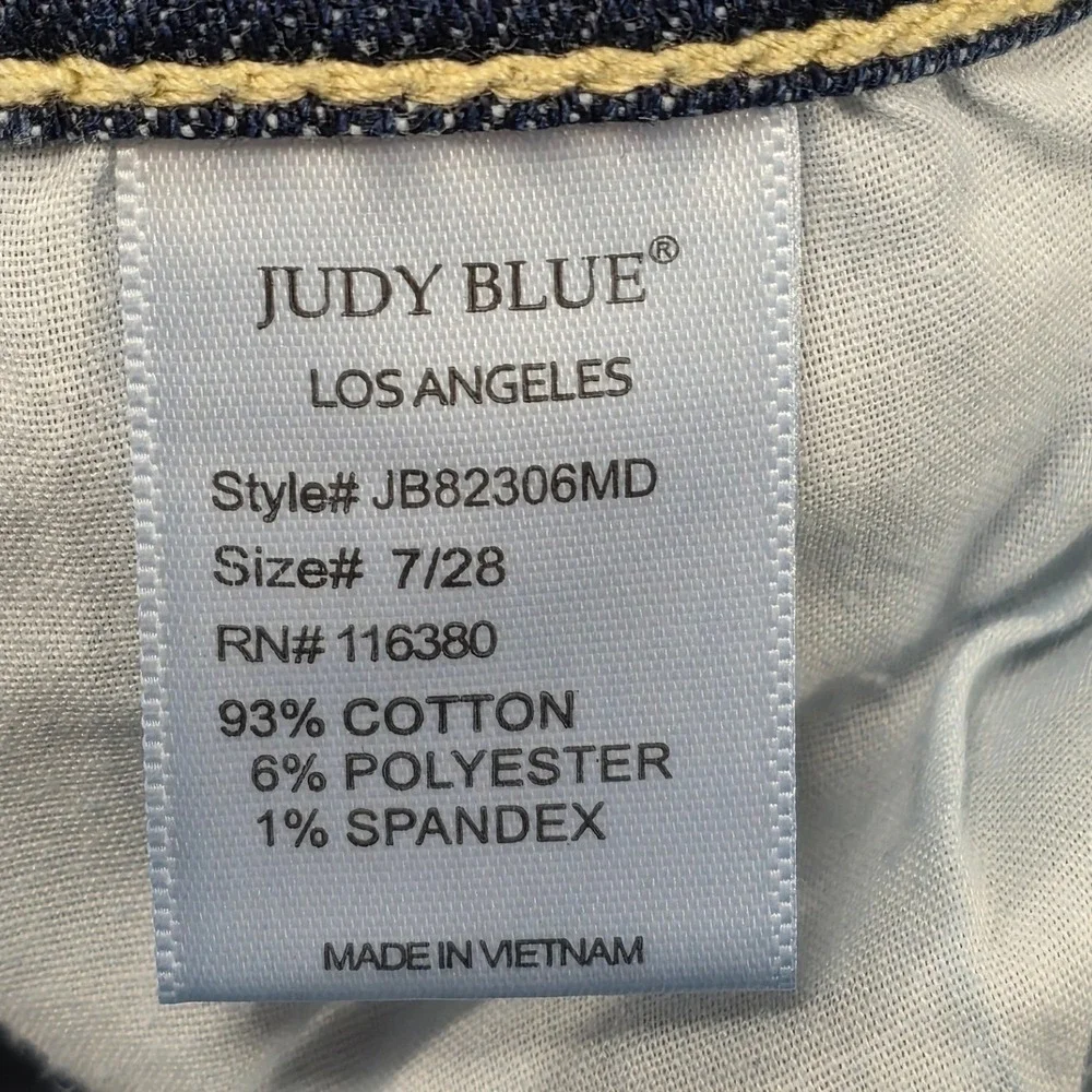 Judy Blue Distressed Ripped Relaxed Fit Jeans Women Size 7 28 Blue‎ Denim